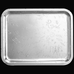 Plateau rectangulaire en métal argenté - 36 x 28 cm