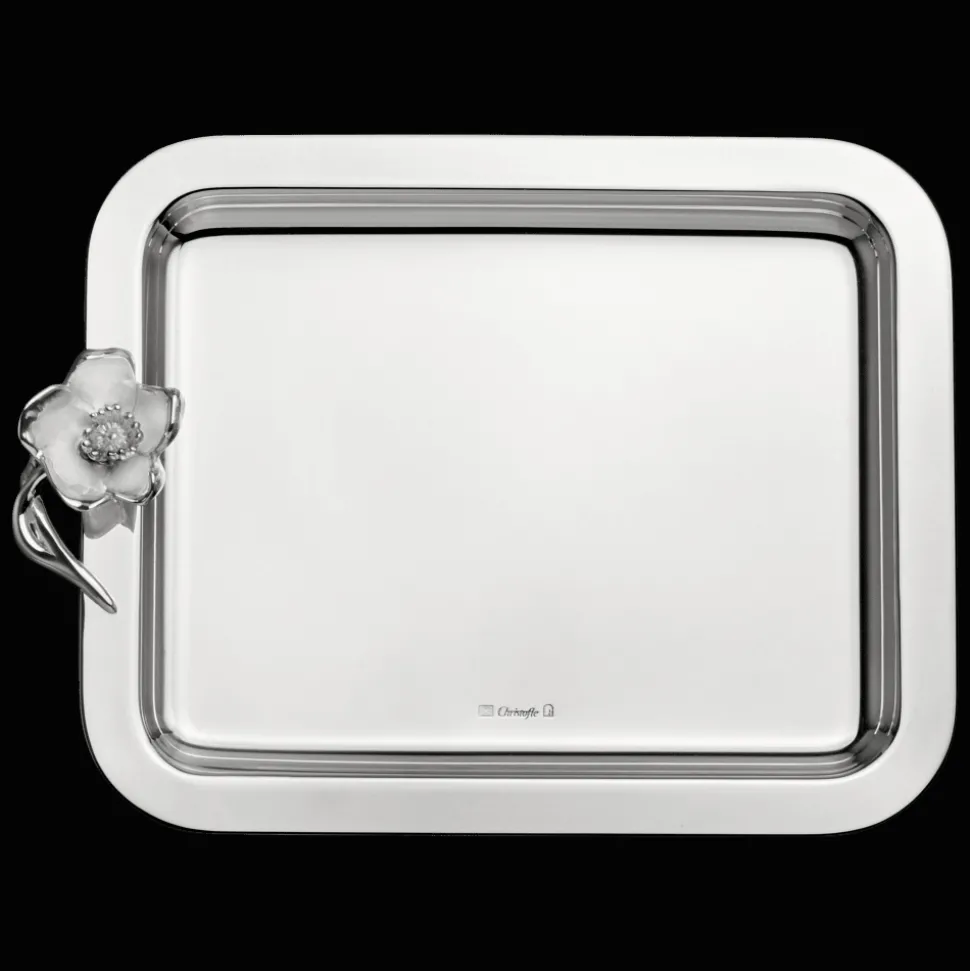 Plateau rectangulaire en métal argenté - 20 x 16 cm