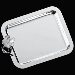 Plateau rectangulaire en métal argenté - 20 x 16 cm