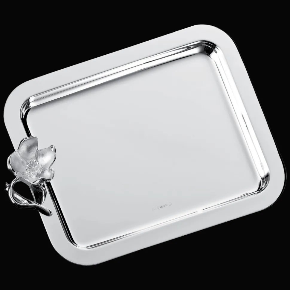 Plateau rectangulaire en métal argenté - 20 x 16 cm