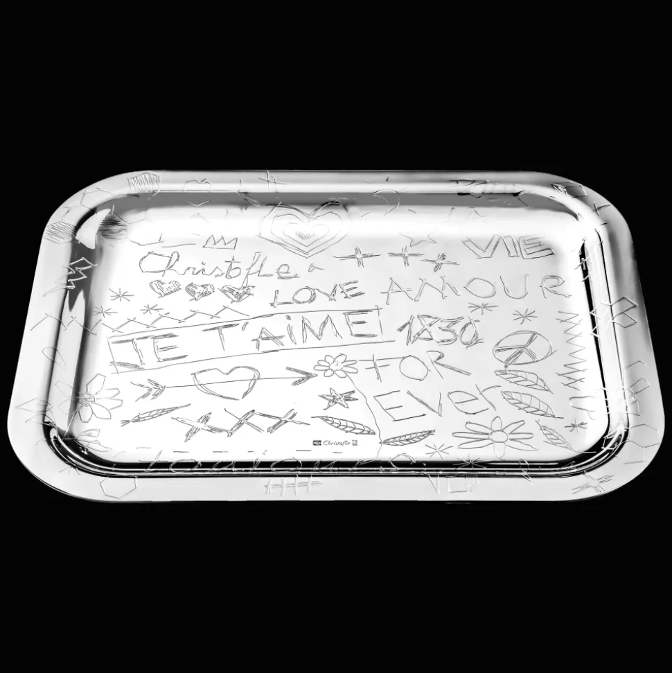 Plateau rectangulaire en métal argenté - 26 x 20 cm