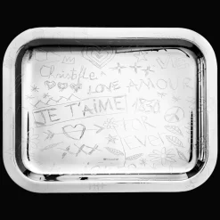 Plateau rectangulaire en métal argenté - 26 x 20 cm