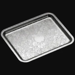 Plateau rectangulaire en métal argenté - 20 x 16 cm