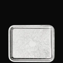 Plateau rectangulaire en métal argenté - 20 x 16 cm