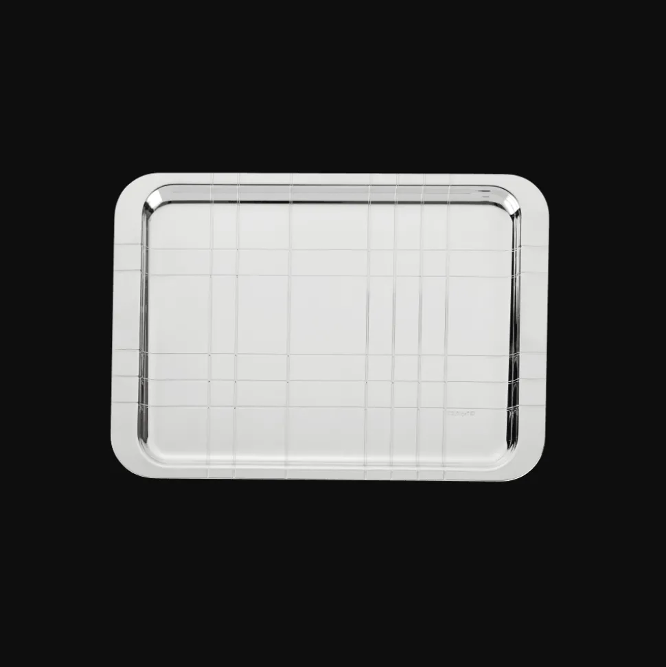 Plateau rectangulaire en métal argenté - 21 x 30 cm