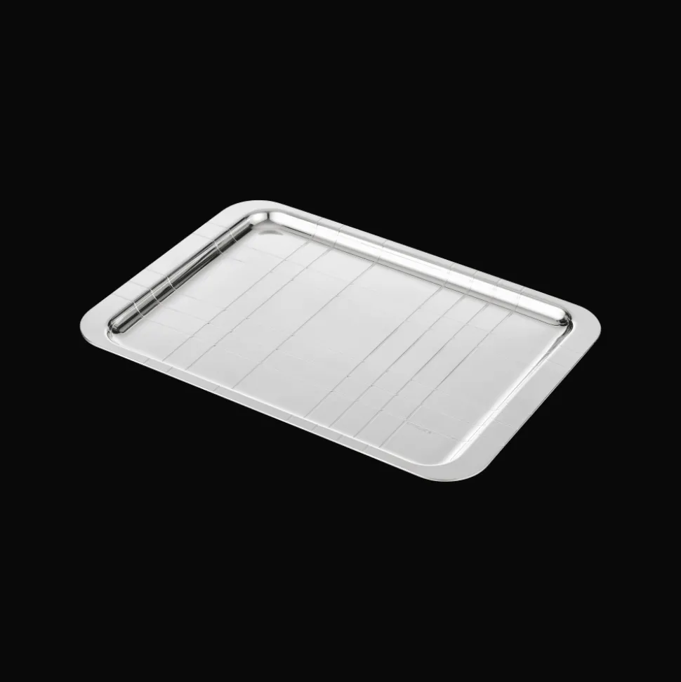Plateau rectangulaire en métal argenté - 21 x 30 cm
