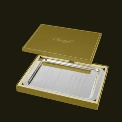 Plateau rectangulaire en métal argenté - 21 x 30 cm