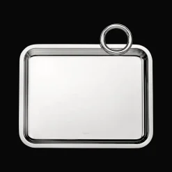 Plateau rectangulaire en métal argenté - 20 x 16 cm