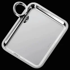 Plateau rectangulaire en métal argenté - 20 x 16 cm