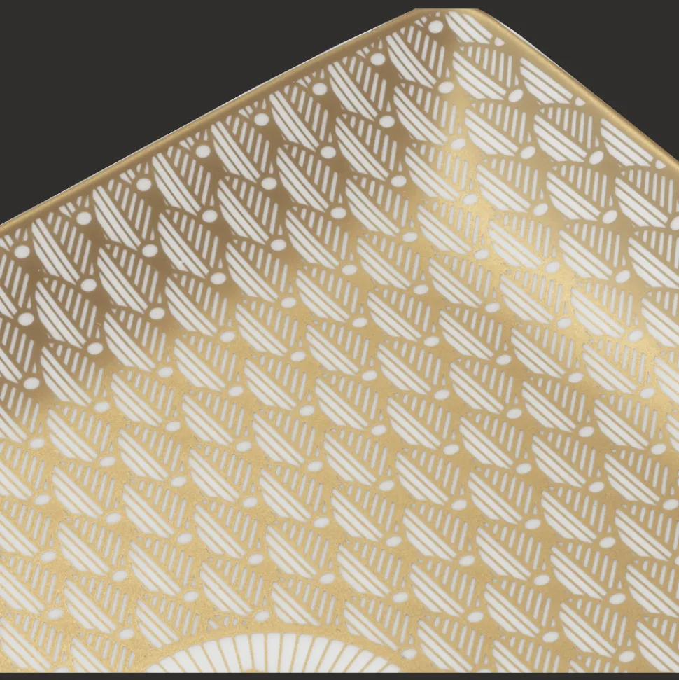 Plateau rectangulaire 17x15 cm en porcelaine finition Or