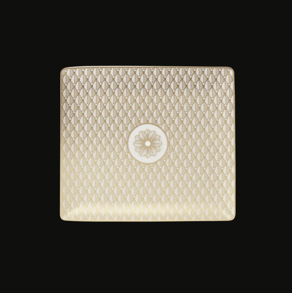 Plateau rectangulaire 17x15 cm en porcelaine finition Or
