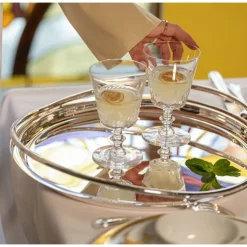 Plateau rond en métal argenté - 39 cm