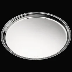 Plateau rond en métal argenté - 39 cm