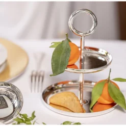 Porte-mignardises 2 compartiments en métal argenté