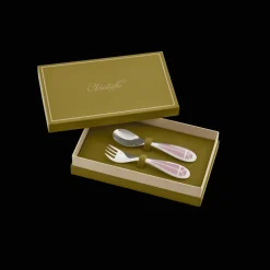 Set cuillère et fourchette naissance en métal argenté - Rose Quartz