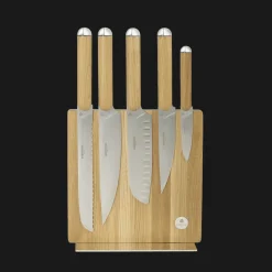 Support pour couteaux et tablette en chêne et métal argenté