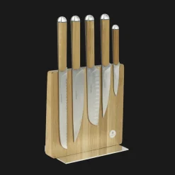 Support pour couteaux et tablette en chêne et métal argenté