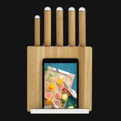 Support pour couteaux et tablette en chêne et métal argenté