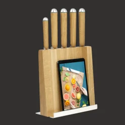 Support pour couteaux et tablette en chêne et métal argenté