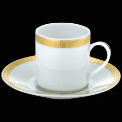 Tasse à café avec soucoupe en porcelaine finition or