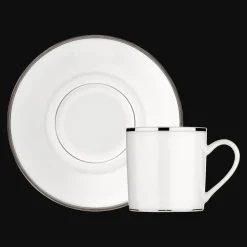 Tasse à café avec soucoupe en porcelaine finition platine