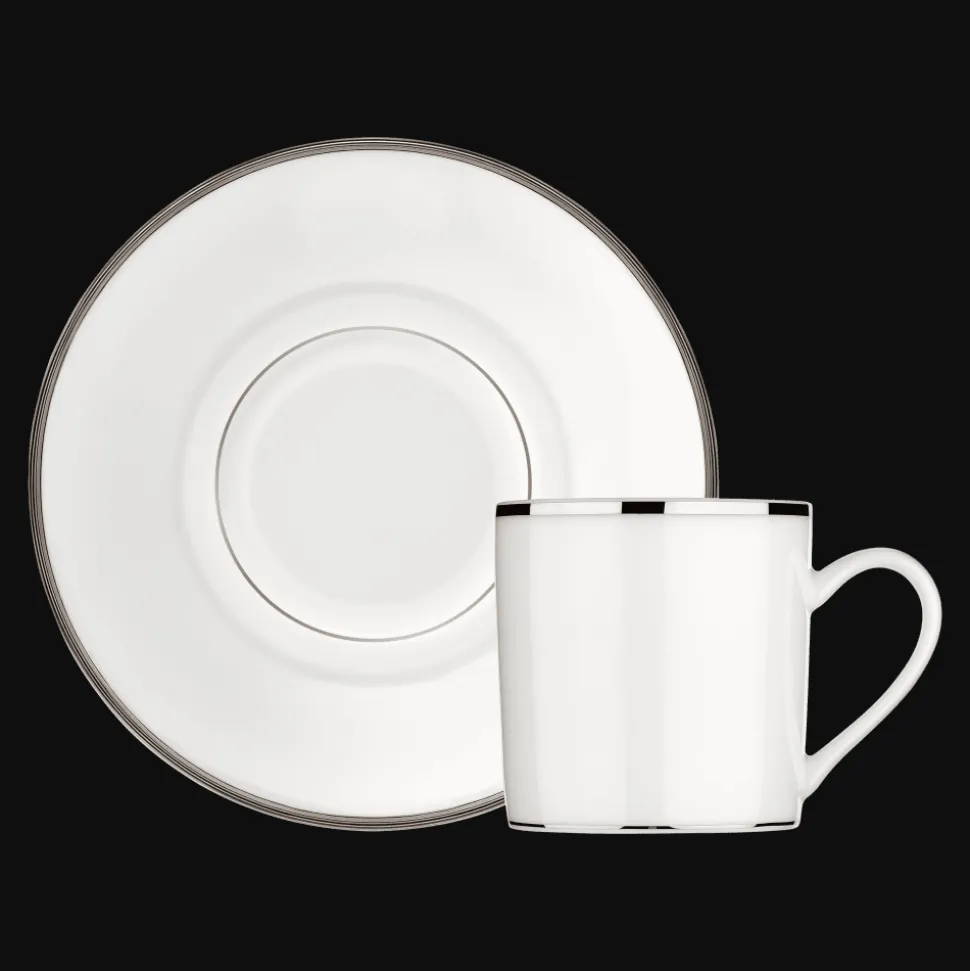 Tasse à café avec soucoupe en porcelaine finition platine