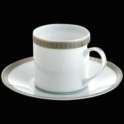 Tasse à café avec soucoupe en porcelaine finition platine