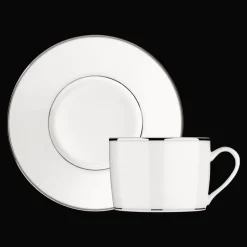 Tasse à thé avec soucoupe en porcelaine finition platine