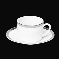 Tasse à thé avec soucoupe en porcelaine finition platine