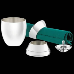Timbale, coquetier, rond de serviette et toupie en métal argenté