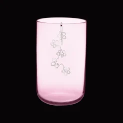 Vase moyen en verre soufflé bouche rose et ornements en métal argenté amovible